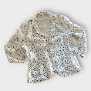 Caslon 100% Linen Ivory Black Polka Dot Pocket 3/4 Sleeve Blazer Jacket Small